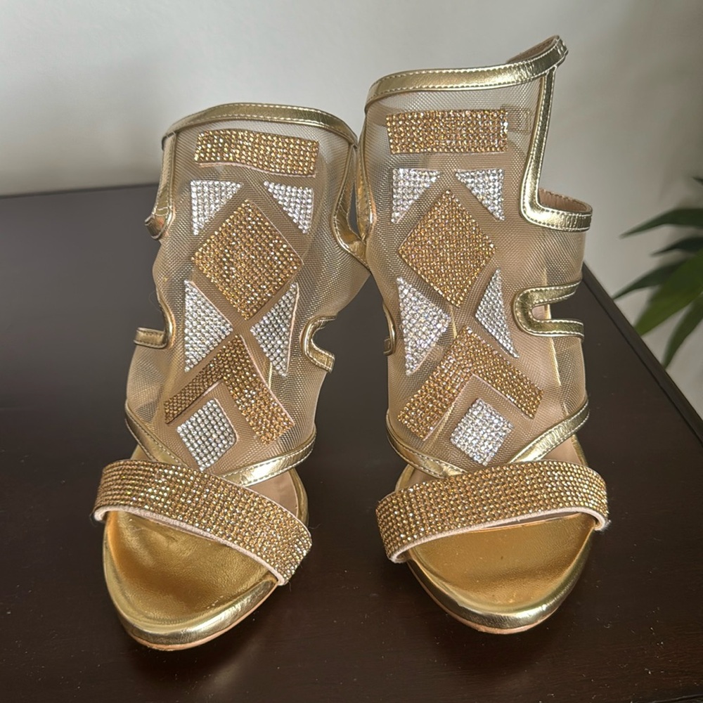 Thalia Sodi Gold and Silver Mesh Heels